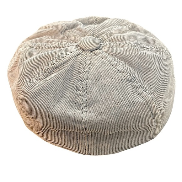 Gray 100% Cotton Corduroy Newsboy Cap Button Trim Lined - Picture 4 of 9